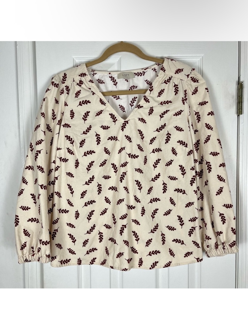 Loft Leaf Corduroy Blouse Top Sz M Boho Peasant Cottagecore